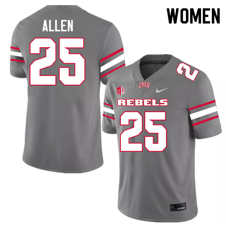 Women #25 Jaylen Allen UNLV Rebels College Football Jerseys Stitched-Grey